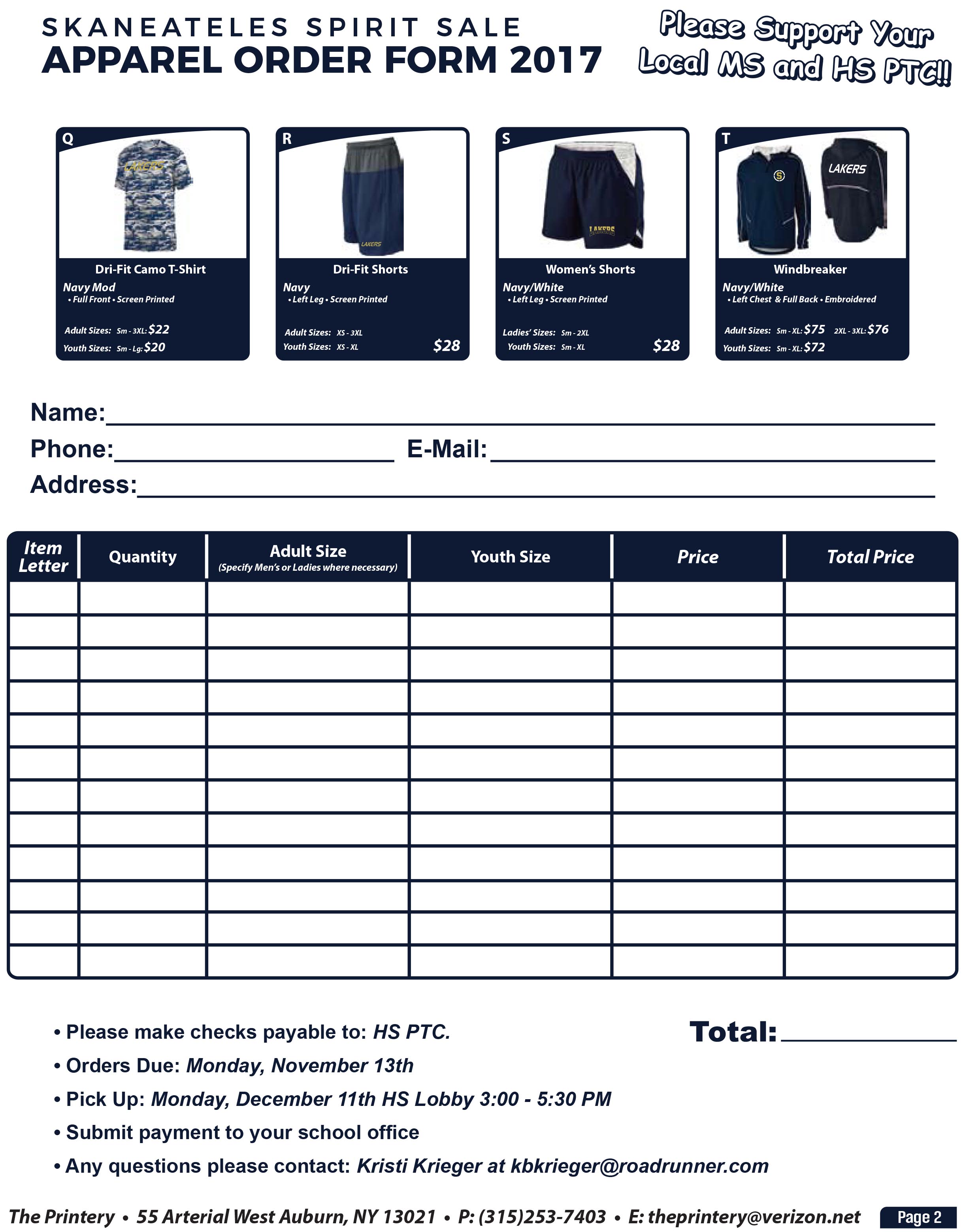 Skaneateles Schools Spirit Wear Order Form Skaneateles School District