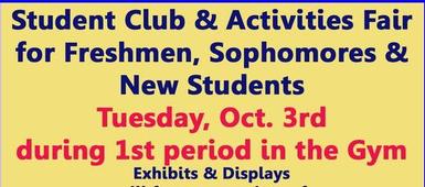 Club & Activities Fair Set for Tuesday in HS