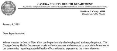 Cayuga County Health Dept. Cold Weather Notice