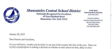 Superintendent Letter: Extreme Cold Predicted for Central New York